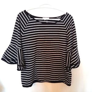 Capri Black &White Nautical Style Cotton Striped Top Size Large
